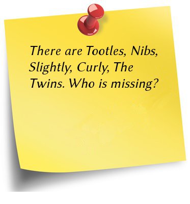 There are Tootles, Nibs, Slightly, Curly and The Twins. Who is missing?