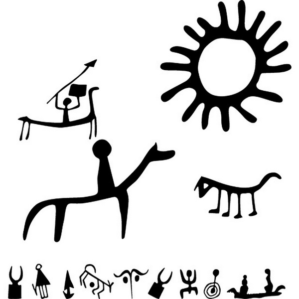 Пиктограммы древних людей. Наскальные символы, надписи древних людей. Наскальные изображения петроглифы. Наскальная живопись первобытных людей вектор. Древний символ солнца Петроглиф.